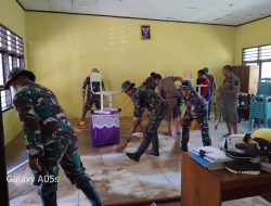 Kodim 1313/Pohuwato Bersama Tim Gabungan Bersihkan Puskesmas dan Sekolah Pascabanjir di Dulomo