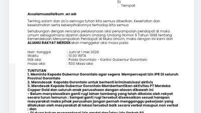 Aliansi Rakyat Merdeka Siap Demo May Day 2026 di Gorontalo, Soroti IPR hingga PT Merdeka Copper Gold
