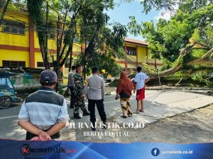 Sinergi Polisi, TNI, dan Warga Bersihkan Pohon Tumbang yang Tutupi Jalan Husin Bilondatu