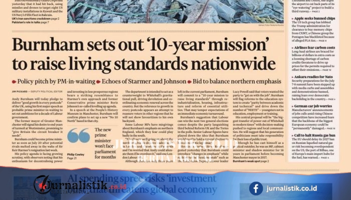 Sorotan koran: “10-year mission” Andy Burnham dan “Princess in peaks condition”