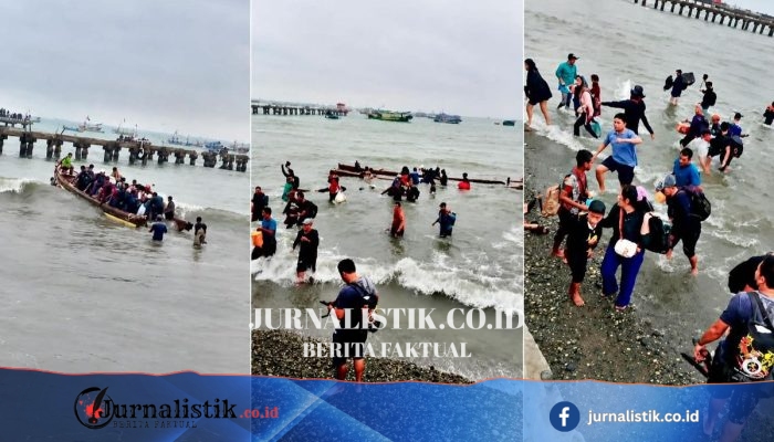 Gelombang Besar di Kotaagung, Lampung: Sampan Pelansir Belasan Penumpang Terbalik