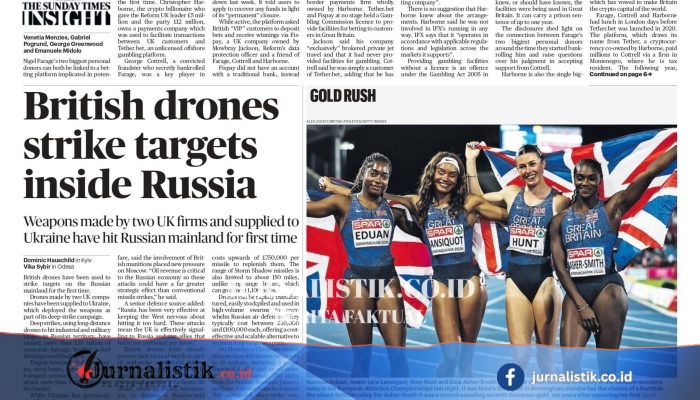 Headline surat kabar: drone buatan Inggris ‘strike Russia’ dan ‘Phone theft Britain’